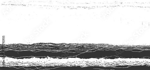 Abstract monochrome representation of layered geological strata with undulating lines and textured patterns creating a sense of depth and organic form
