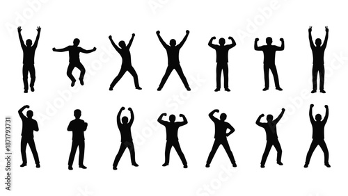 Silhouette collection of people in various dynamic and celebratory poses