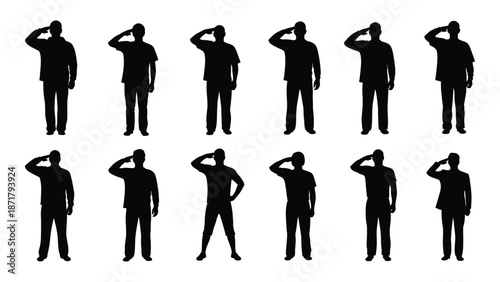 Silhouettes of soldiers saluting in a repetitive graphic arrangement