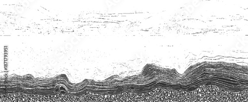 Abstract monochrome textured background with layered organic shapes and granular detail resembling geological strata or distressed paper surface