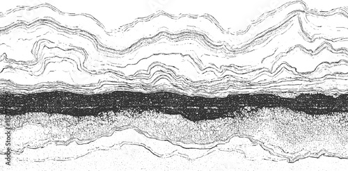 Abstract monochrome background featuring wavy layered geological strata with rough textured surfaces and intricate organic patterns suggesting natural formations