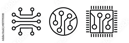 Circuit or processor icons. Electronic chip symbol. Transparent PNG and vector