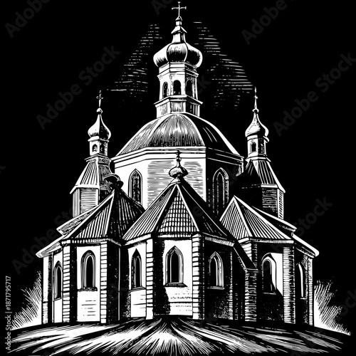 Intricate Wooden Church Design Captured in Stunning Black and White Art intricate wooden