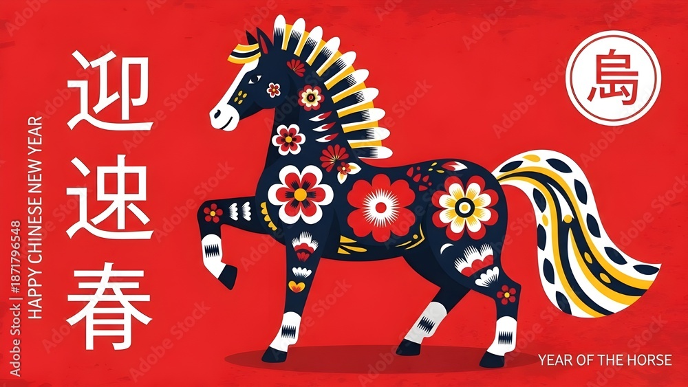 Obraz premium Chinese new year horse greeting card design