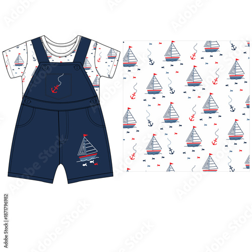 boys jumpsuit boat anchor print illustrations