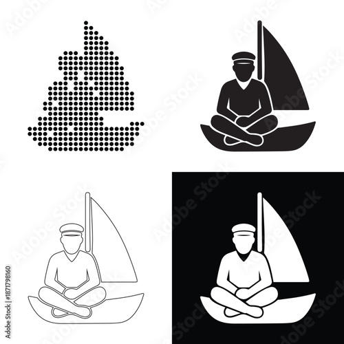 Sailor meditating peacefully on a sailboat at sea, representing tranquility and freedom.