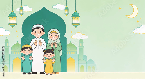 Happy Muslim Family Celebrating Eid al-Fitr