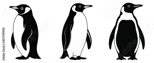 penguin silhouette simple silhouette icon set,  silhouette icons collection with solid styles, a premium ranked illustration set featuring minimalist winter icons, solid black graphics, and v