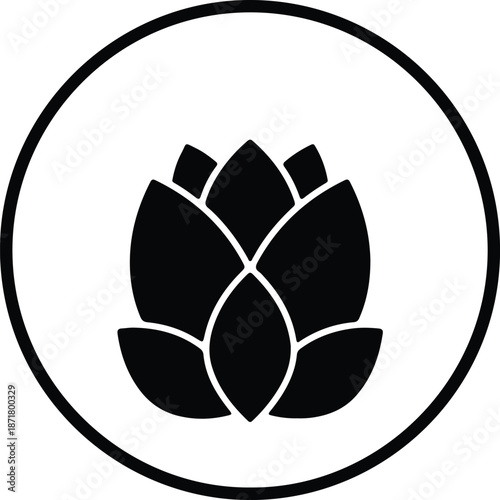Illustration elegant abstract lotus flower bloom icon in round circle silhouette vector