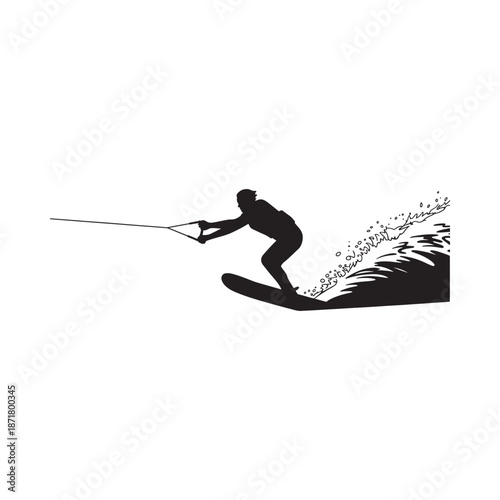 Silhouette of a wakeboarder riding a wave dynamic action sport illustration