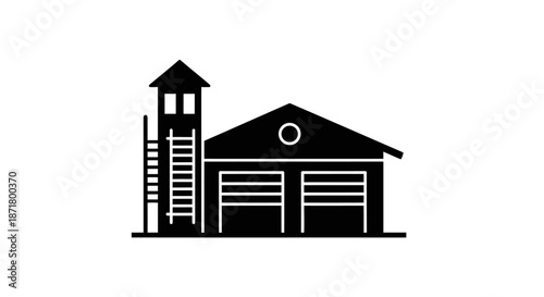 Fire Station Building Icon Black.