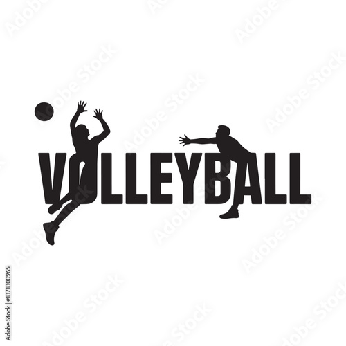 Volleyball silhouette with action pose and dynamic typography illustration