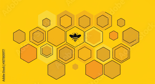 Abstract Golden Hexagon Honeycomb Pattern with Bee Icon Symbolizing Efficiency and Natural Success