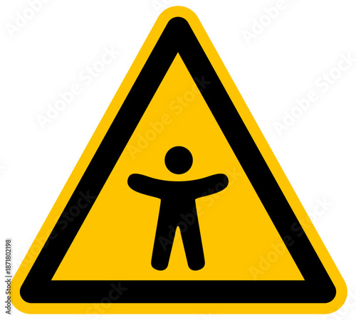 Señal de advertencia con icono de figura humana y persona ilustración de vector amarillo para usuarios y seguridad personal