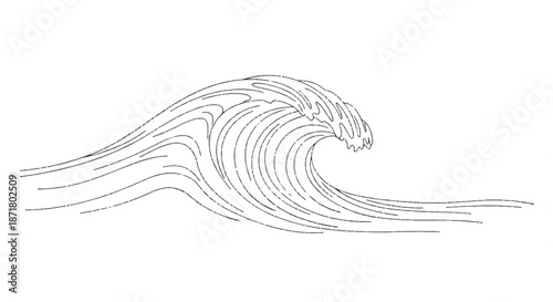 Minimalist Continuous Line Art Drawing of a Powerful Ocean Wave for Japanese Style Zen Design