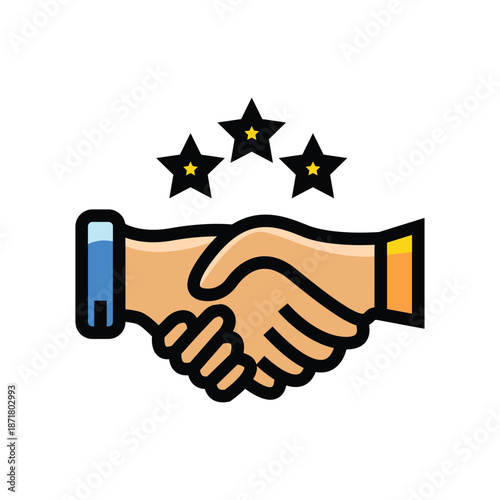 Successful cooperation and partnership handshake with stars signs indicating a successful deal and agreement, symbolizing teamwork and trust in business, employment, and formal collaboration