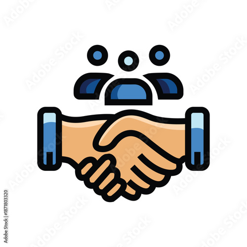 Successful formal handshake clip art symbolizing cooperation, partnership, and trust. It signifies teamwork, agreement, welcome, and collaboration, crucial for leadership and employment contracts