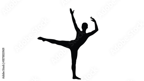 Silhouette of a ballet dancer performing an arabesque position demonstrating grace flexibility and artistic expression in a dynamic pose isolated on a white background for graphic design projects