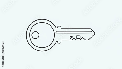 Simple Outline Drawing of a Metal Key.