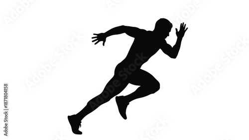 A black silhouette of a man running quickly a white with running man and fitness motivation on whit background