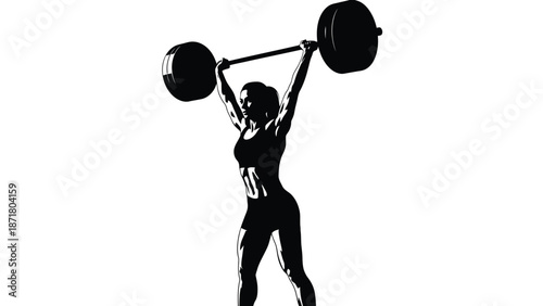 A woman lifting weights in a strong and determined pose white with fitness motivation on whit background