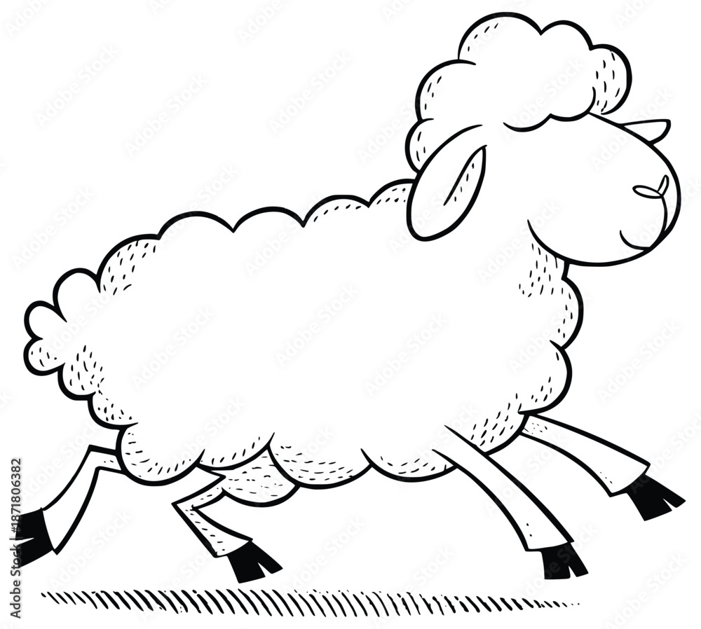 Obraz premium Agile Sheep: An outline illustration of a playful lamb leaps and bounds, embodying freedom and spirited vitality.