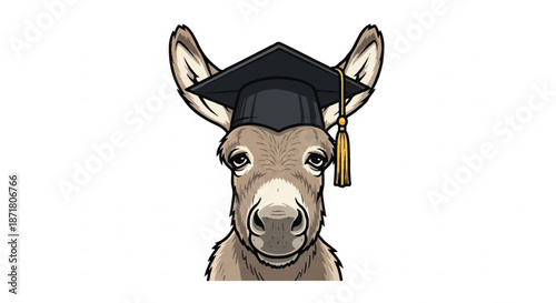 Academic Donkey Character Wearing Graduation Cap and Gown Illustration
