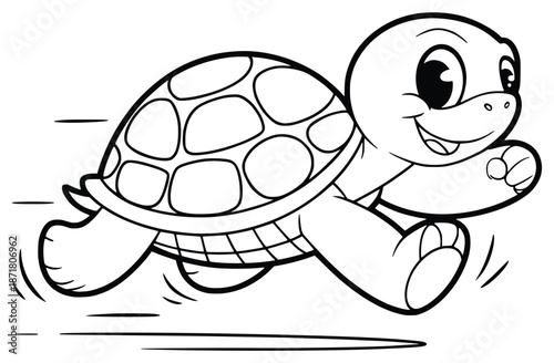 Energetic Turtle: An illustration of a swift, happy turtle racing forward, its animated expression full of life and vigor.
