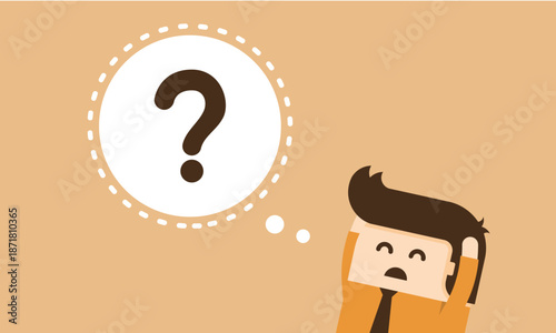 Confused Man With Question Mark Thought Bubble.