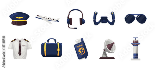 Airport icon set, airport icons collection, airport vector set, air travel vector illustration