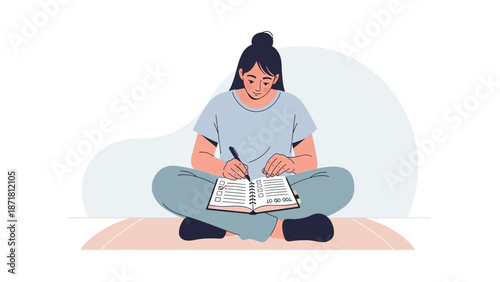 Woman Writing To-Do List in Notebook, Planning Tasks, Goal Setting, Organized Lifestyle