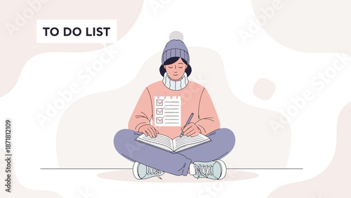 Woman writing to-do list in notebook, focused on tasks and planning