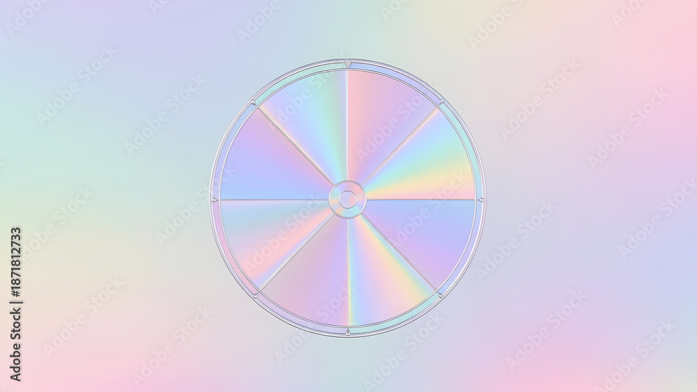 Obraz premium Holographic CD with Iridescent Rainbow Reflection on Pastel Background