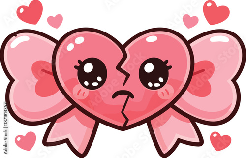 Cute Kawaii Broken Heart with Wings – Sad Love Cartoon Illustration