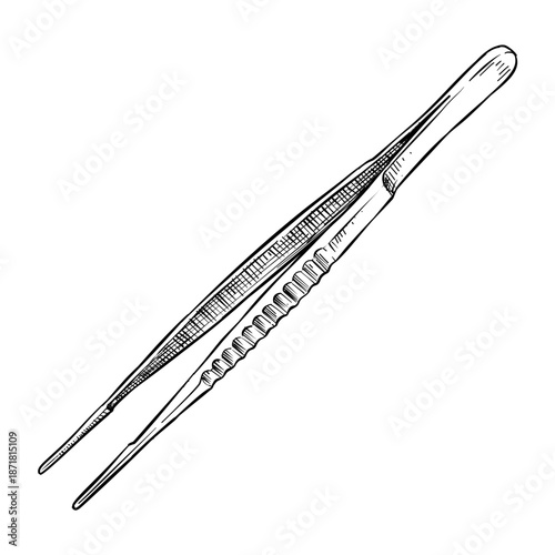 debakey vascular tissue forceps vector line art hand drawn illustration