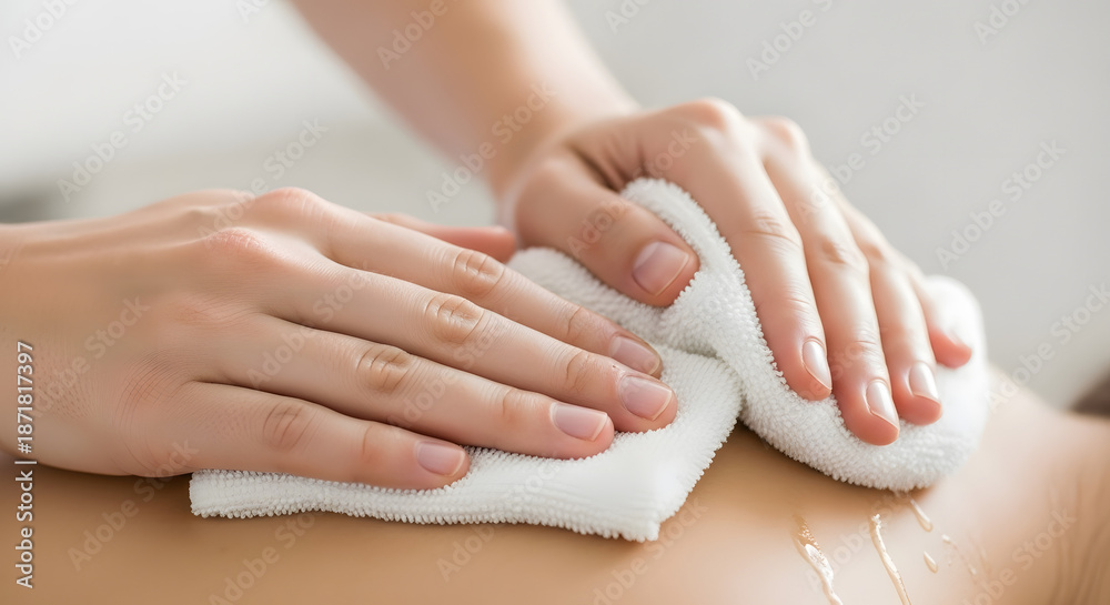 Naklejka premium A person receiving a soothing back massage with a warm towel