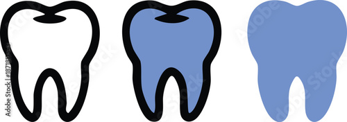Dental Icon Variations, Minimalist Blue Tooth Set, Vector Tooth Design Styles, vector, illustration, silhouette