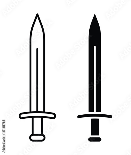 Black and White Outline of Two Distinct Medieval Sword Designs