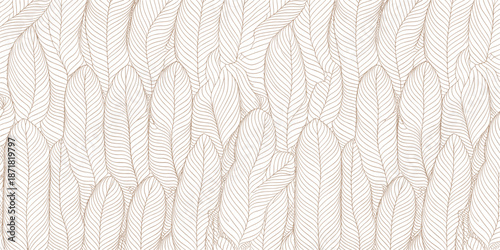 Seamless abstract leaf line pattern with elegant wavy botanical shapes minimalist neutral background for wallpaper textile packaging design