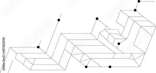 A 3 D geometric structure with black dots and lines extending from them on a white background