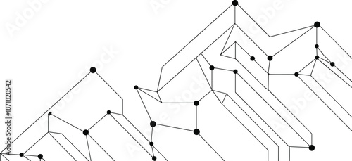 A complex geometric network of black lines and dots forming interconnected triangular and polygonal shapes on a white background