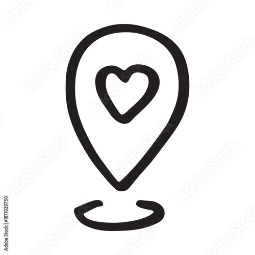 Hand drawn map pin Map marker pointer sign GPS and mapping tools Location pin symbol Pinpoint clipart in doodle style Single element for web, design