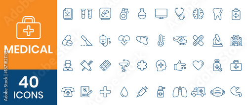 Medical Solid Icon Set with Doctor, Hospital, Medicine, Treatment and Healthcare Symbols Vector