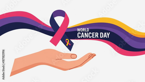 Cancer Awareness Ribbon in Hand on World Cancer Day