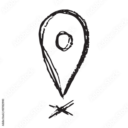 Hand drawn map pin Map marker pointer sign GPS and mapping tools Location pin symbol Pinpoint clipart in doodle style Single element for web, design