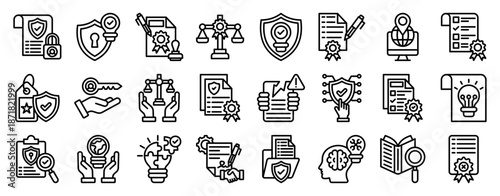 Intellectual Property Icon Collection Set. Clean Outline Vector Icons