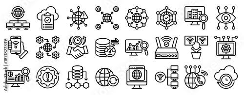 Network Connection Icon Collection Set. Clean Outline Vector Icons