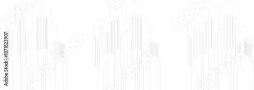 White line of a city skyline with tall buildings and skyscrapers line city