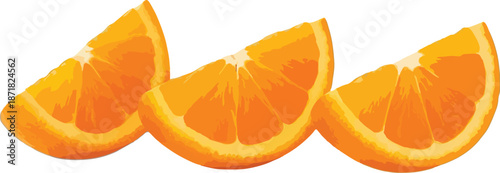 Three Orange Slices on White Background citrus fruit