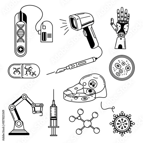 Modern science icons create a futuristic medical concept, perfect for healthcare innovation and pharmaceutical research, biotechnology advancement and lab technology